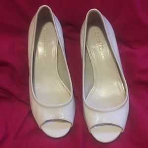 Cole Haan white patent leather open toe wedges!